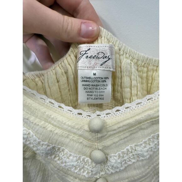 Y2K Freeway Butter Yellow Cream Double Lined Mini Babydoll Dress With White Lace - Picture 2 of 10